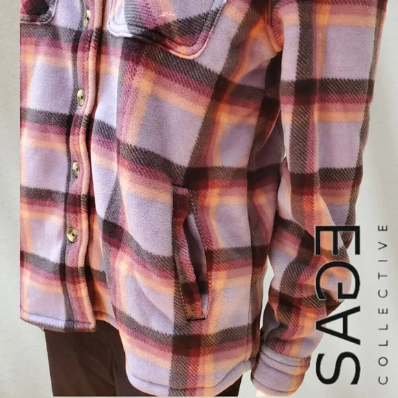 Sage Collective | Women's Long Sleeve Plaid Sherpa Lined Fleece Shacket | NWT - Picture 4 of 5